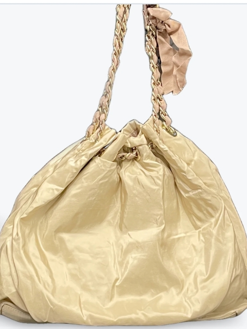 J. Crew Designer Champagne Neutral Golden Shimmer Sling Tote with Chain Strap